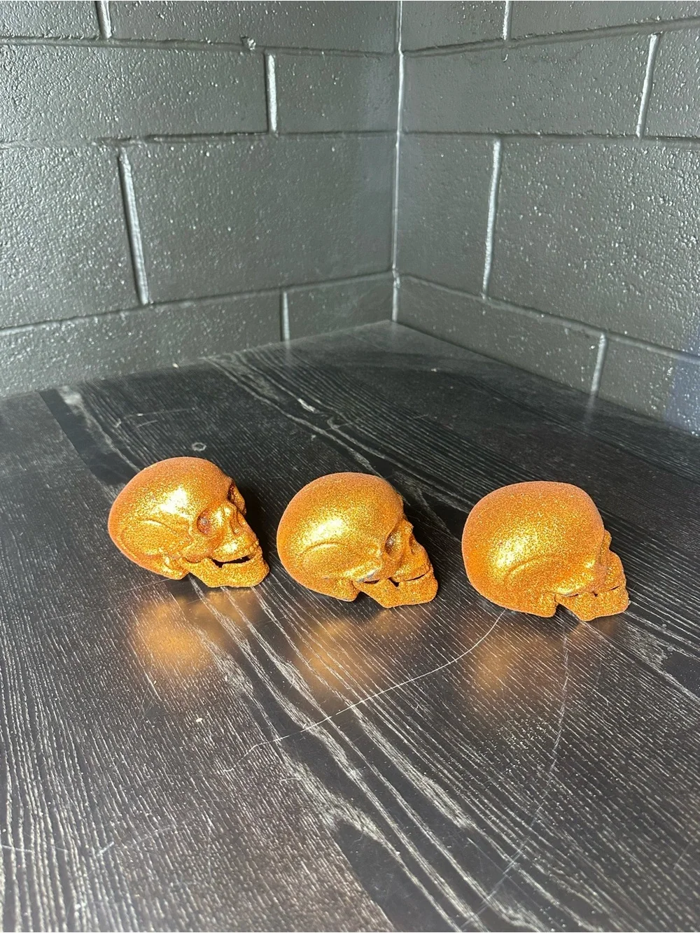 Orange Glitter Skull Party Decorations - Set of 3